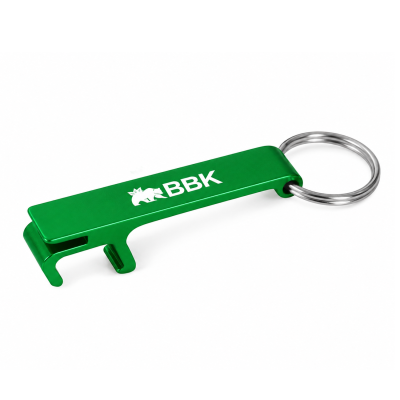 Big Bear Kratom metallic green keychain with a white BBK logo and a strong silver keyring attachment.