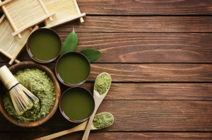 Traditional tea set representing green vein kratom preparation