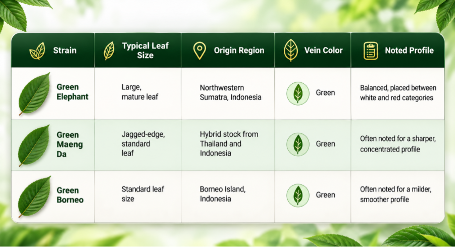  Green Elephant vs Green Maeng Da vs Green Borneo Kratom 